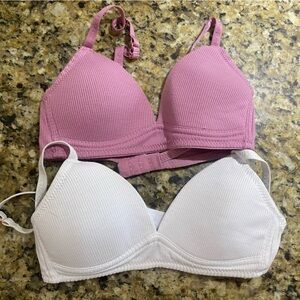 Danskin Pink and White Ribbed Bras 30A